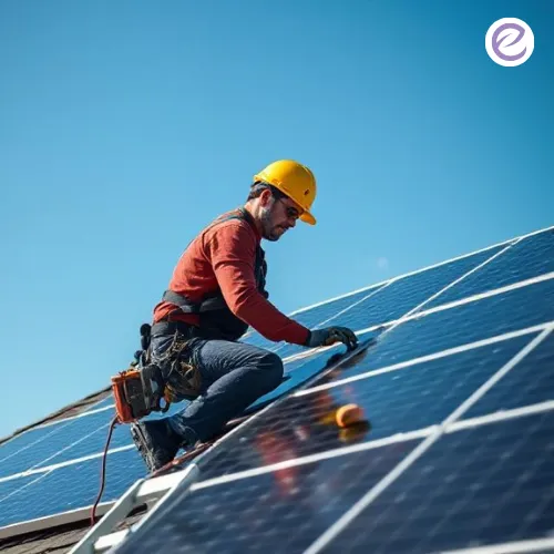 installer installing solar panels on roof